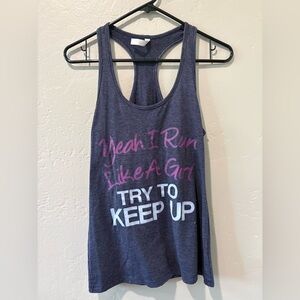 OMT Active Navy Blue `Yeah I Run Like A Girl Try To Keep Up’ Tank Top